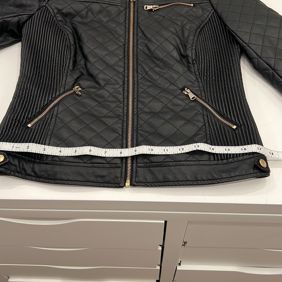 Woman’s Black Vegan Leather Moto Jacket with Gold Hardware - Picture 9 of 11